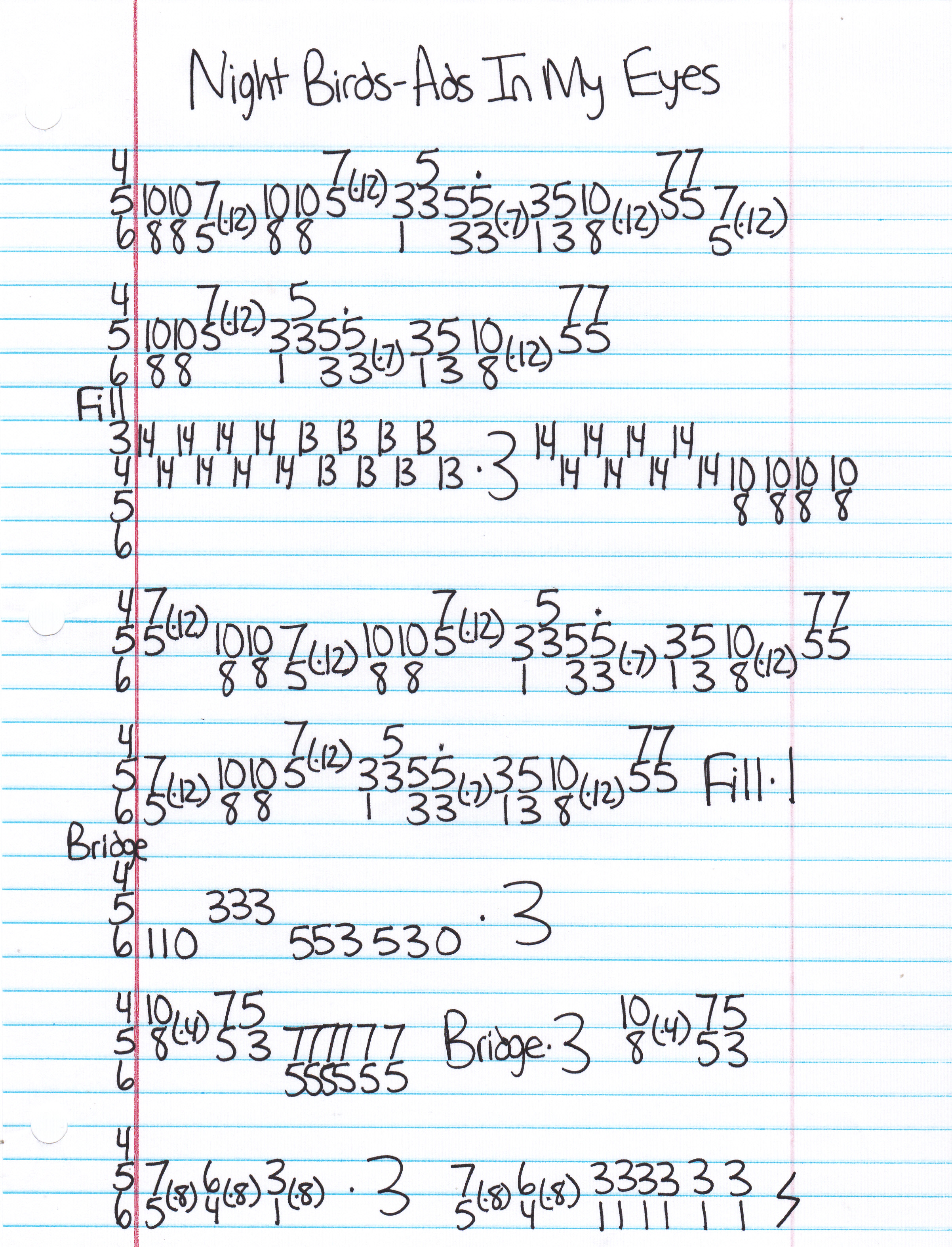 High quality guitar tab for Ads In My Eyes by Night Birds off of the album Born To Die In Suburbia. ***Complete and accurate guitar tab!***